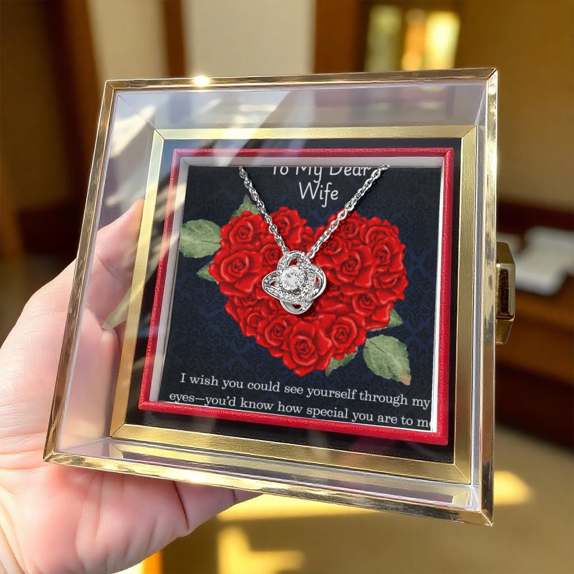 For Wife - Love Knot with Rotating Rose Gift Box ShineOn Fulfillment