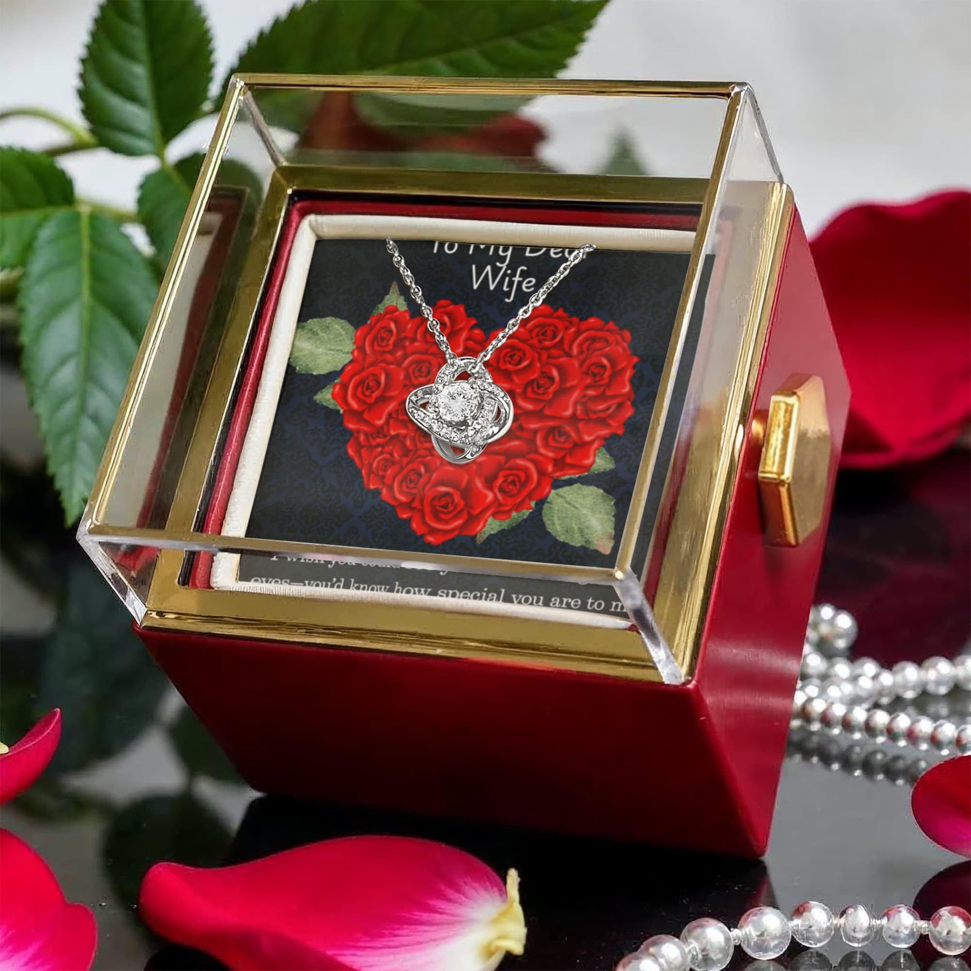 For Wife - Love Knot with Rotating Rose Gift Box ShineOn Fulfillment