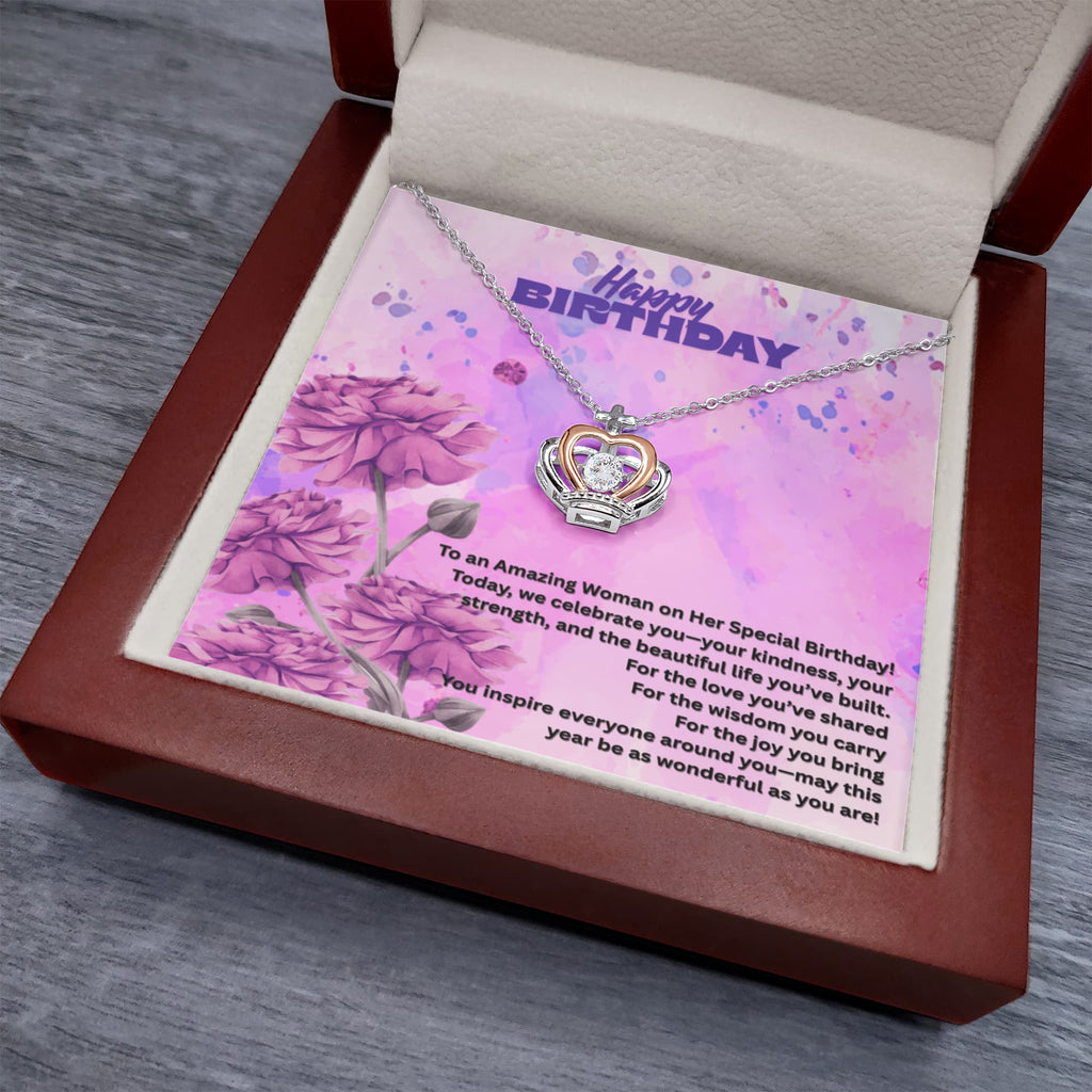 Happy Birthday for Woman- Crown Pendant Necklace ShineOn Fulfillment