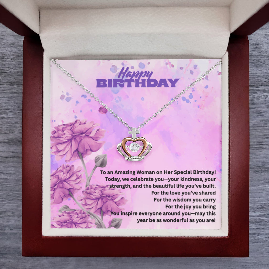 Happy Birthday for Woman- Crown Pendant Necklace ShineOn Fulfillment