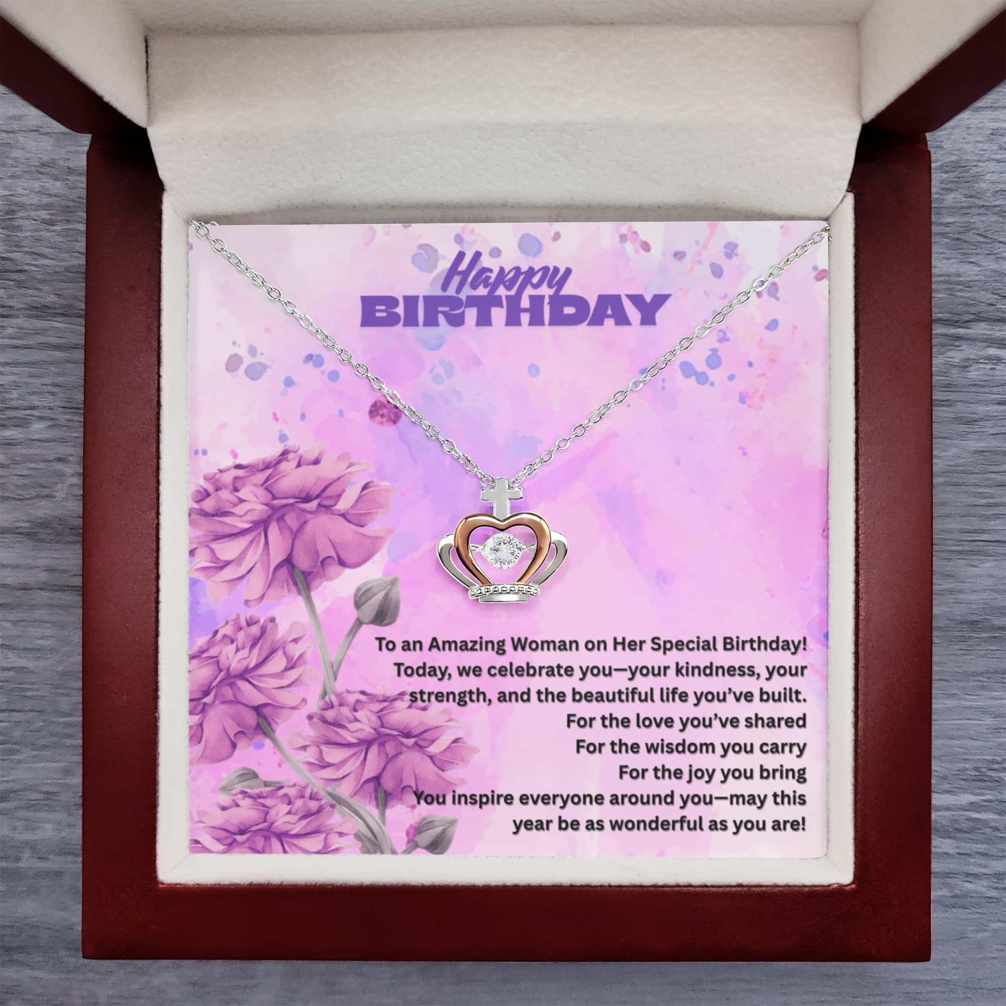 Happy Birthday for Woman- Crown Pendant Necklace ShineOn Fulfillment