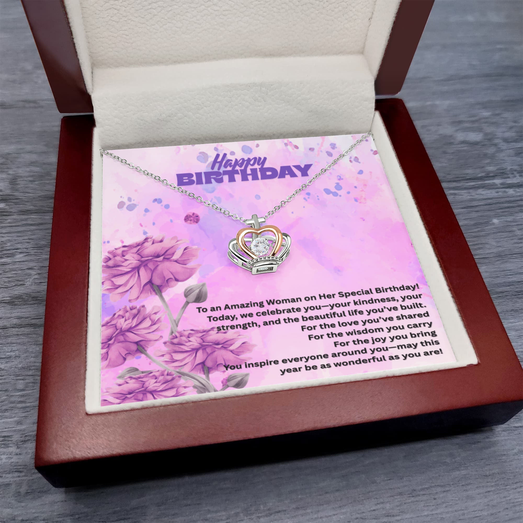 Happy Birthday for Woman- Crown Pendant Necklace ShineOn Fulfillment