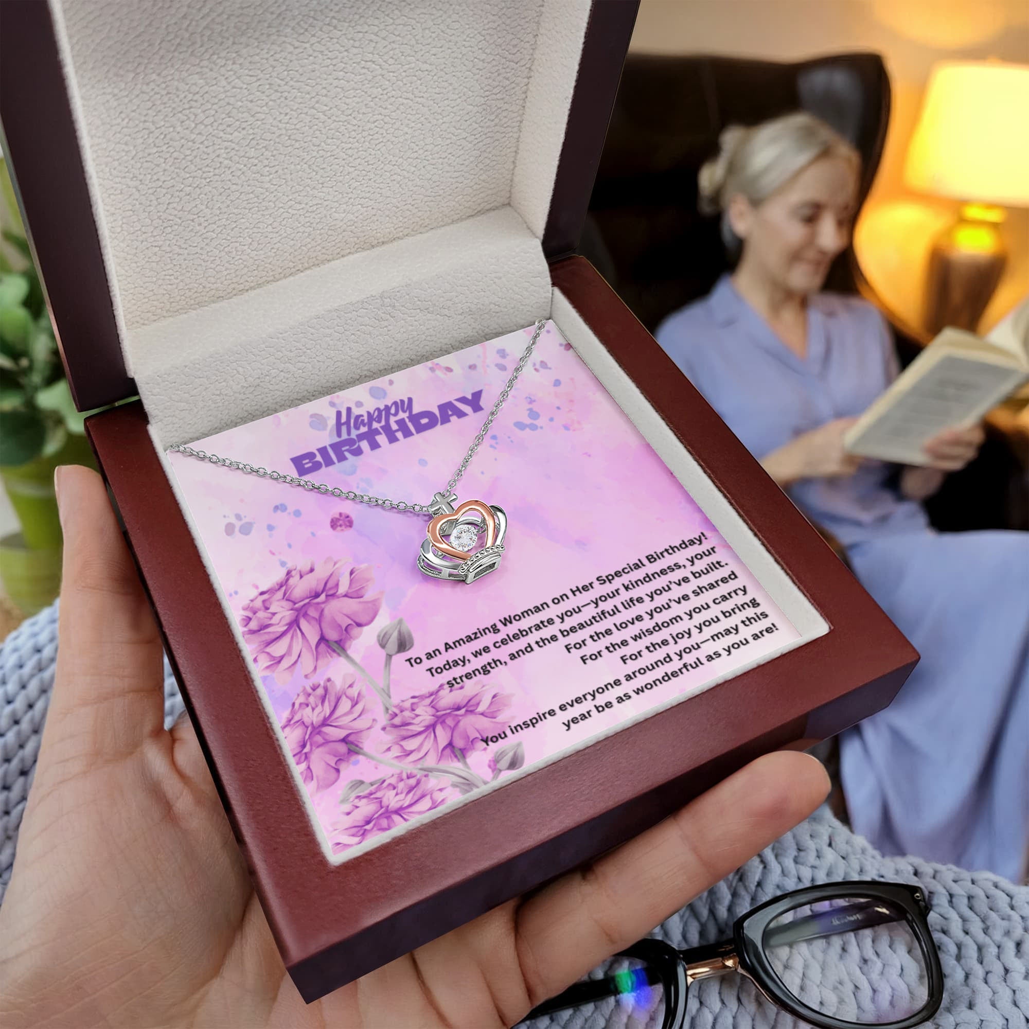 Happy Birthday for Woman- Crown Pendant Necklace ShineOn Fulfillment