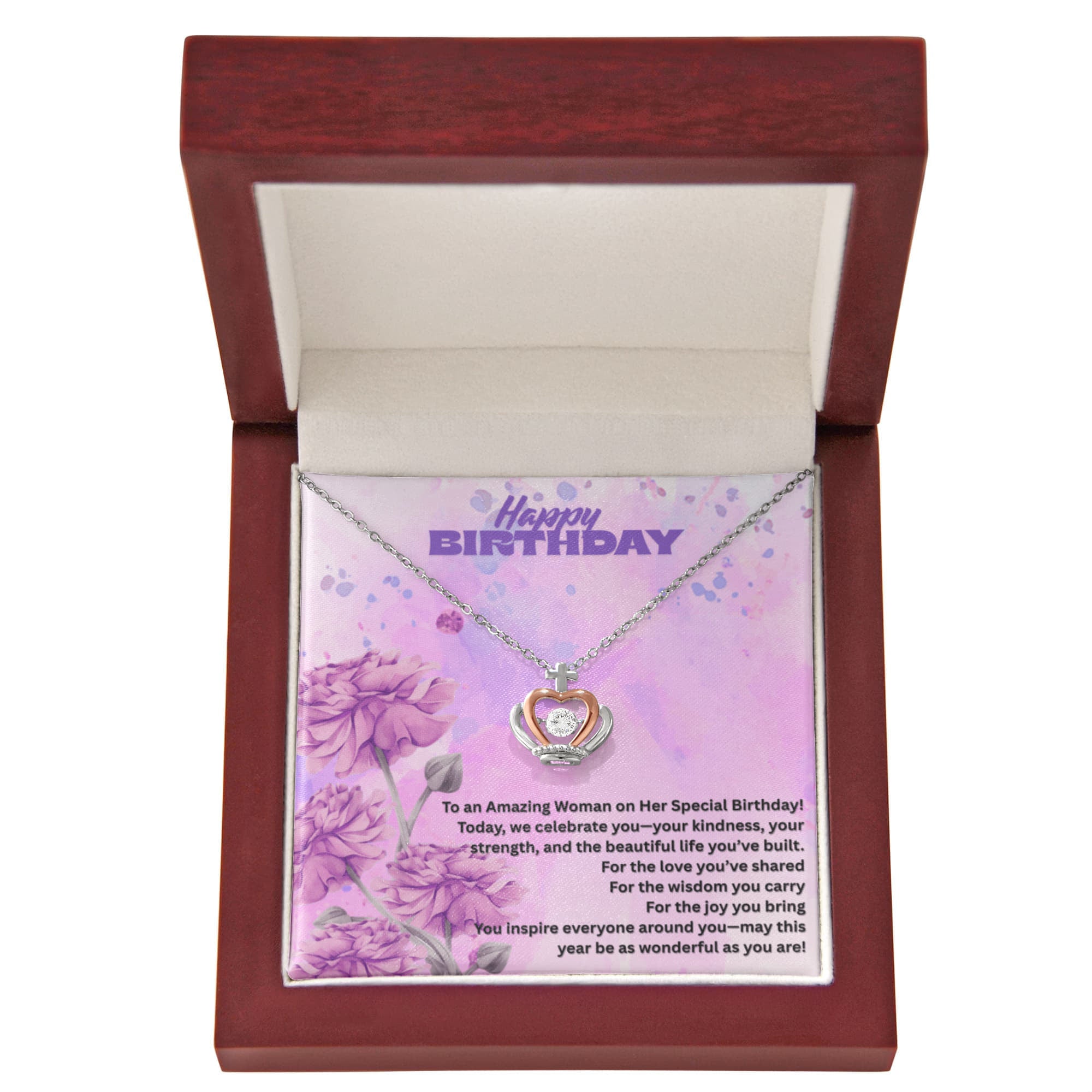 Happy Birthday for Woman- Crown Pendant Necklace ShineOn Fulfillment